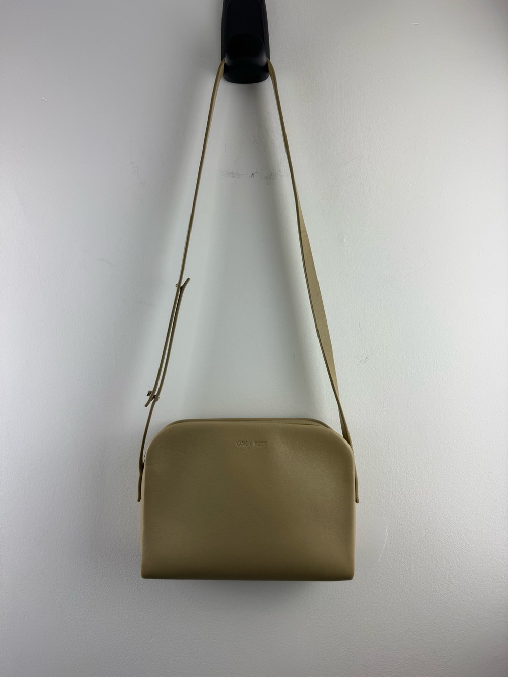 OAK + FORT Genuine Leather Crossbody Camera Bag Beige Taupe Minimalist